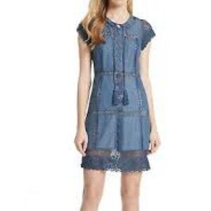 Alice + Olivia Tona Crocheted Chambray Dress Size 6